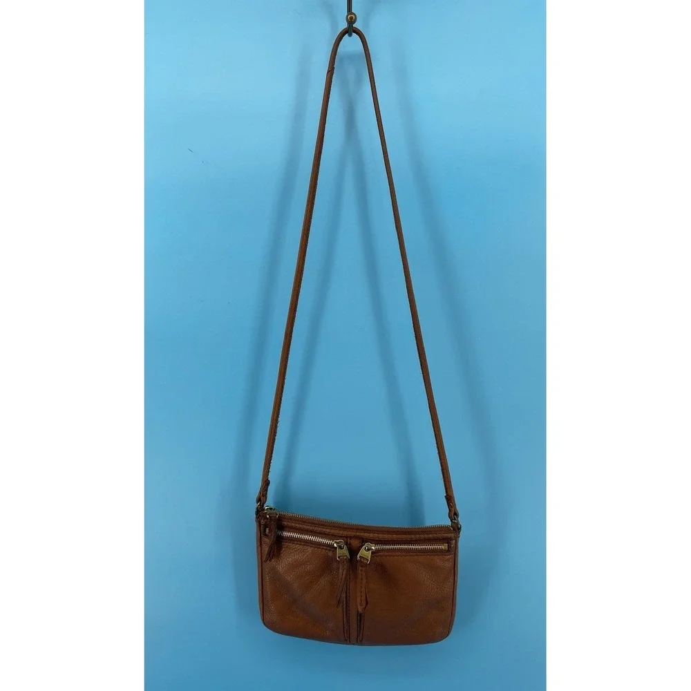 Fossil Brown‎ Leather Crossbody Shoulder Bag Organizer Zip Purse Women